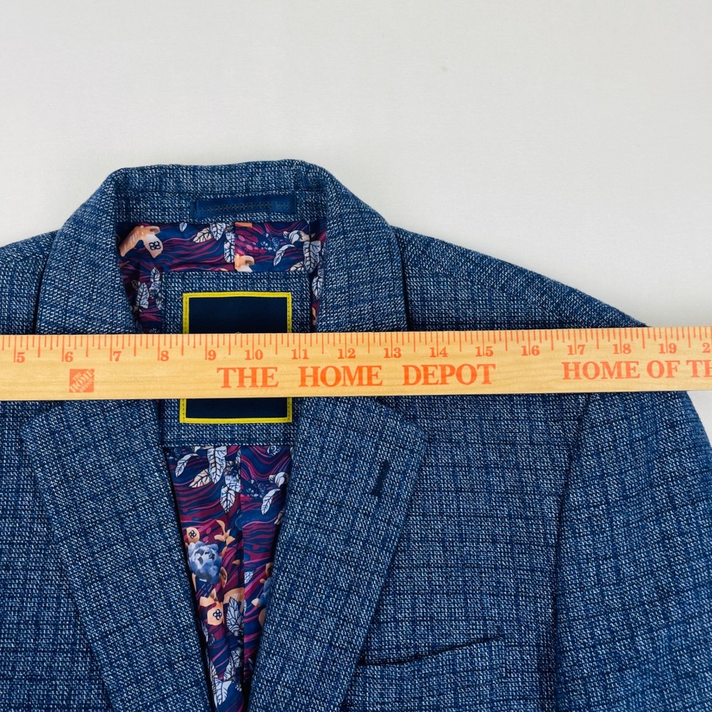 House of Cavani Mens Blue Textured Tweed Blazer Jacket UK 40R Floral Lining - Picture 8 of 13
